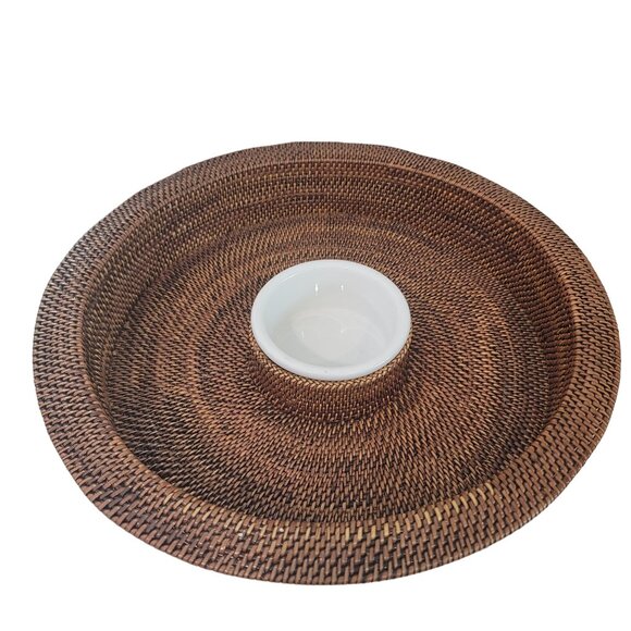 Williams-Sonoma Woven Chip & Dip Serving Tray With Ceramic Bowl - Picture 7 of 7